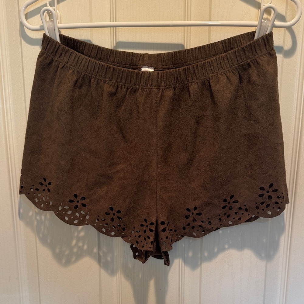Mahina Chocolate Brown Eyelet High Waist Shorts